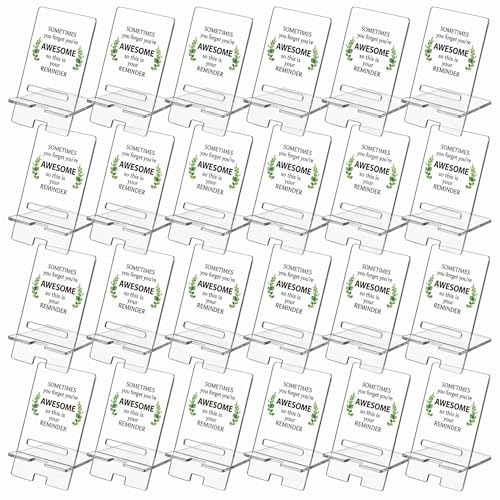 24 Pack Acrylic Phone Stands Bulk – Motivational Desk Accessories with Charging Port – Employee Appreciation Gifts for Coworkers, Staff, Nurses, Teachers (Transparent + Green) - color: Transparent + Green