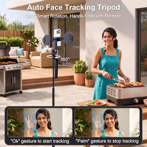 Tripod for iPhone with Light and Remote, Wireless Microphones, 71" Auto Face Tracking Phone Stand for Video Recording, Content Creator Essentials Vlogging Kit for YouTube, TikTok, Live Streaming