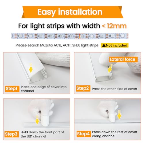 Muzata 10Pack 6.6FT/2M LED Channel Aluminum U Shape Silver LED Strip Diffuser Channel with Milky White Cover Easy Installation U1SW WW 2M - size: 10Pack