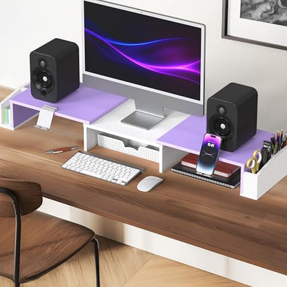 Simple Houseware Desk Dual Monitor Stand Riser with Drawer, Purple - color: Purple