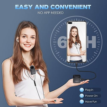 Wireless Lavalier Microphone with Real-Time/Audience Monitoring, Audio Ducking, Accompaniment, Reverb, Mute, Noise Cancellation - Mini Clip-on Lapel Bluetooth Mic for iPhone, iPad, Android Phone, PC