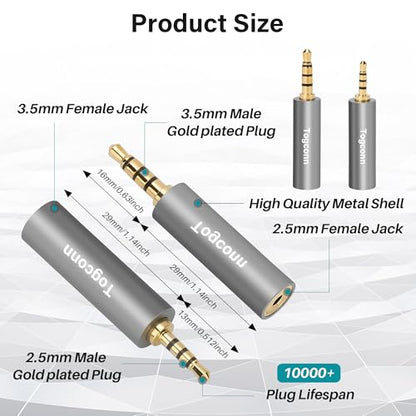 2.5mm to 3.5mm TRRS Adapter 4 Pack,2.5mm Male to 3.5mm Female/3.5 mm Male to 2.5 mm Female Audio Jack Converter Connector Stereo/Mono Auxiliary Plug for phones, Headphone, Tablets Support Mic Function - style: 4 Pack