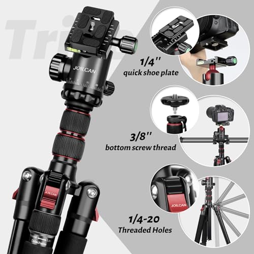 JOILCAN Tripod for Camera, 81" Aluminum Camera Tripod Monopod for DSLR, Heavy Duty Travel Tripods for Spotting Scope Binoculars Laser Level, Payload 35Lb - color: Rose