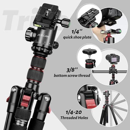 JOILCAN Tripod for Camera, 81" Aluminum Camera Tripod Monopod for DSLR, Heavy Duty Travel Tripods for Spotting Scope Binoculars Laser Level, Payload 35Lb - color: Rose