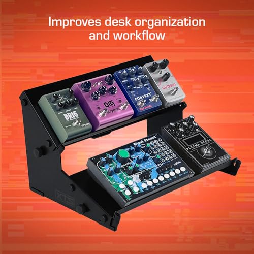 XTS Mini Duo-Flex Desktop Stand, 2 Tiers with Trays for FX Pedals / Synths / Audio Interfaces / MIDI Controllers, Holds 2-4 Pedals or Machines on Each Tier, 15.5" Width, Fits Elektron Digitakt / Digitone / Octatrack & More - size: Mini Duo-Flex Stand