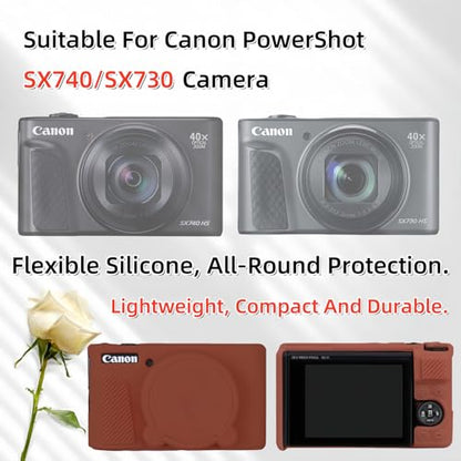 Camera Case for Canon PowerShot SX740/ SX730 Digital Camera,SX740 HS Case, Soft Silicone Protective Case Removable Lens Cover,Comes with 2 Screen Protectors and 1 Wrist Strap. (Brown) - color: Brown