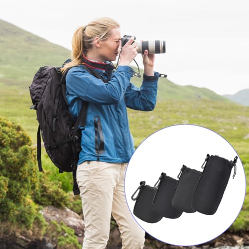 4PCS Lens Pouch Set, Neoprene Camera Storage Bags DSLR Case | Shock Absorption Water Resistant Soft Protective Bag for Camera Lens Storage, Portable DSLR Camera Cover Replacement Use
