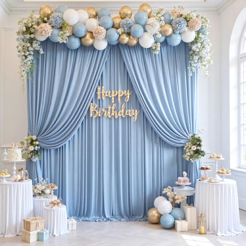 10ftx12ft Wrinkle Free Dusty Blue Backdrop Curtain, 2 Panels 12FT Height Wedding Backdrop Drapes, Silky Polyester Back Drop Cloth for Birthday Photography Background Party Backdrop Draping - color: Dusty Blue, size: (W)5ft x (H)12ft (2 Panel)