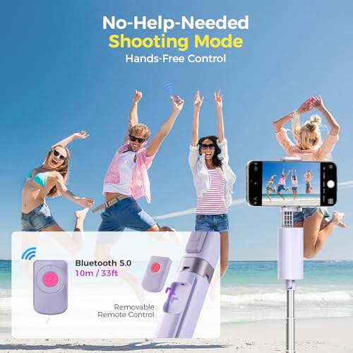 Funme 59'' Auto Face Tracking Tripod, 360° Rotation Selfie Stick for iPhone & Android with Wireless Remote, No App Required, Gesture Control for Vlog - color: Purple