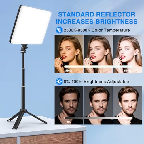 Unicucp Led Video Light Panel Light with Extendable Tripod, 4000mAh Rechargeable Camera Lighting, 2500K-8500K Photo Light for Outdoor Indoor Photography Live Streaming Zoom Calls Video Recording