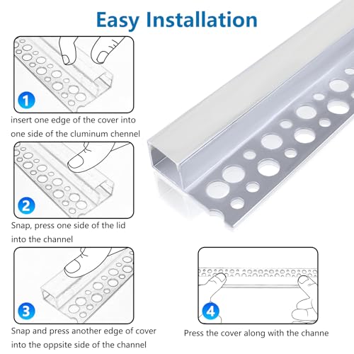 inShareplus Plaster-in LED Channel, 3.3ft/1M 6Pack LED Aluminium Channel with Milky Diffuser, Trimless Recessed Single-Sided Aluminum Profile LED Strip Diffuser for Under Cabinet and Corners of Wall - size: single-edge-6-pack (recessed)