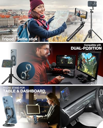 Dual Magnetic Phone Holder Compatiable with Magsafe for iPhone 16 15 14 13 12 Pro Max Plus Series, 1/4" Screw Tripod Mount, Gym Magnetic Phone Stand Travel(Silver) - color: Silver