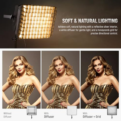 NEEWER Upgraded Softbox Diffuser for PL60C RGB LED Video Light Panel, 15.4"x12.6"/39x32cm Foldable with Grid/Bag/Blackout Hood, No Need to Remove Barndoors Quick Set Up for Portrait Soft Light, NS6S - style: NS6S for PL60C