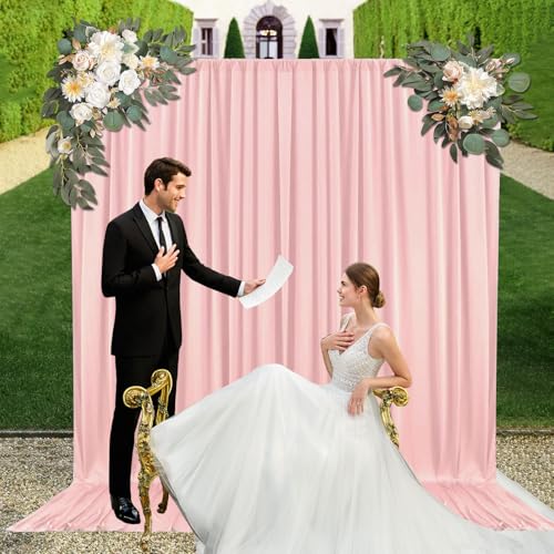10ft x 7ft Light Pink Backdrop Curtains for Parties, Fabric Satin Background Curtain with Rod Pockets for Weddings, Birthday, Baby Shower, Photography, Graduation Party Backdrop Drapes, 2 Panels - color: Light Pink