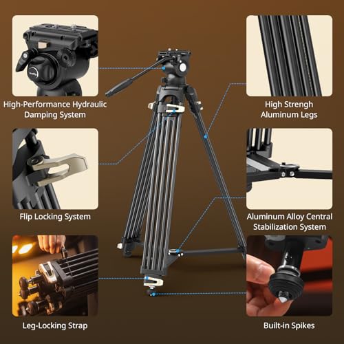 SmallRig AD-01S Video Tripod, 74" Heavy Duty Tripod with Pan and Tilt Fluid Head, Dual-Mode Quick Release Plate, Load up to 13.2lb / 6kg for DSLR, Camcorder, Cameras - style: AD-01S