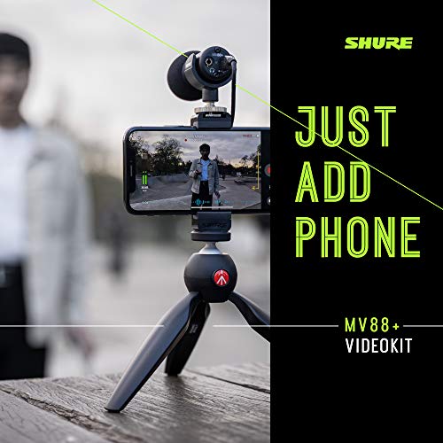 Shure MV88+ Video Kit Digital Stereo Condenser Microphone for iPhone, Android, Mac & PC - Portable Recording Mic with DSP Controls, Headphone Monitoring & Tripod, Black - style: MV88+ Wired KIT