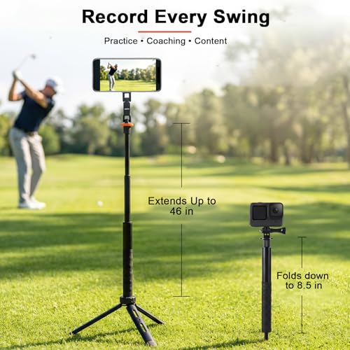 Golf Tripod, Golf Phone Stand for Swing Recording, Magnetic Golf Phone Holder with Ground Spike & Tripod Base, Adjustable Golf Stand for iPhone, Cameras & Action Cameras, Compatible with MagSafe