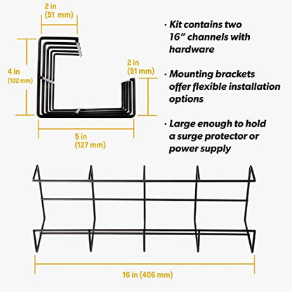 Simple Cord Wire Tray Desk Cable Organizer - 32" Open Slot Raceway to Hold Cables, Cords, or Wires on Desks - Office Cable Management (Pack of 2) (5582703058) Black