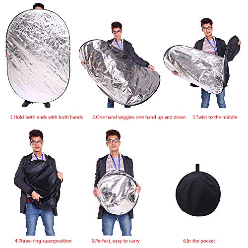 40"x60"/100x150cm Photo Video Studio Multi Collapsible Disc Lighting Reflector 5 Colors in 1 Set Translucent, Silver, Gold, White, and Black for Studio or Any Photography Situation