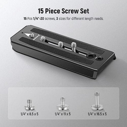 NEEWER 15PCS 1/4" Screws with Storage Cases, 3 Sizes Stainless Steel 1/4"-20 Slotted Camera Screw Kit Tripod Screw Quick Release Mounting Replacement Screw, Built for Extended Use, UA026