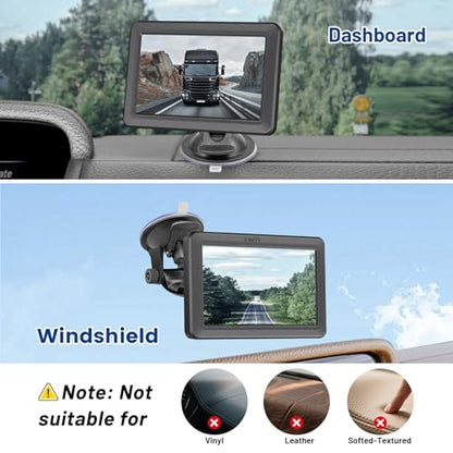 EWAY 4-Hole Direct Fit Suction Cup Mount for Backup Camera 4.3"/5" Monitor, Knob-Lock Adjustable Dashboard Windshield Monitor Mounting Bracket Holder for Car Rear View Camera Screen Display Stand