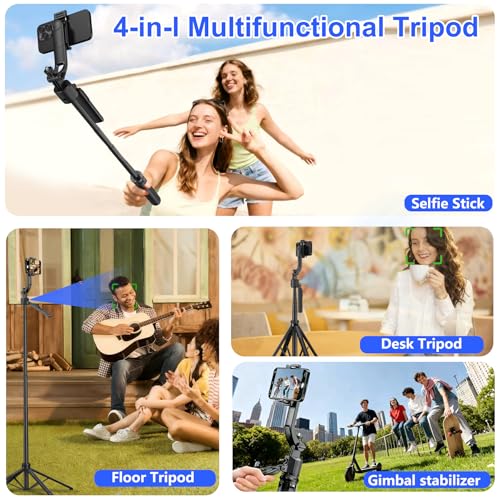 Auto Face Tracking Tripod for iPhone with Light 63” Selfie Stick Tripod Stand Follows Your Movement 360° Phone Camera Tripod with Wireless Remote for Content Creator Vlog Live Stream Video Recording - style: C17-Auto Face Tracking Tripod with 2 Square Lig