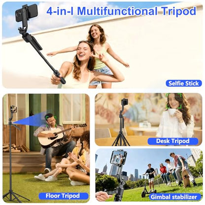 Auto Face Tracking Tripod for iPhone with Light 63” Selfie Stick Tripod Stand Follows Your Movement 360° Phone Camera Tripod with Wireless Remote for Content Creator Vlog Live Stream Video Recording - style: C17-Auto Face Tracking Tripod with 2 Square Lig