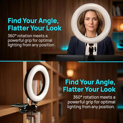 6" Ring Light with Desk Tripod Stand and Clip | Video Conference Lighting, Monitor Laptop Computer Compatible, Zoom Call Live Streaming, Remote Working Learning