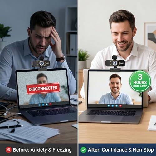 1080P Webcam for PC & Laptop with Microphone — Stay Connected | Plug and Play No Driver, Crystal Clear Video Auto Lighting, Privacy Physically Protected, Mount It Anywhere in Seconds - color: Black