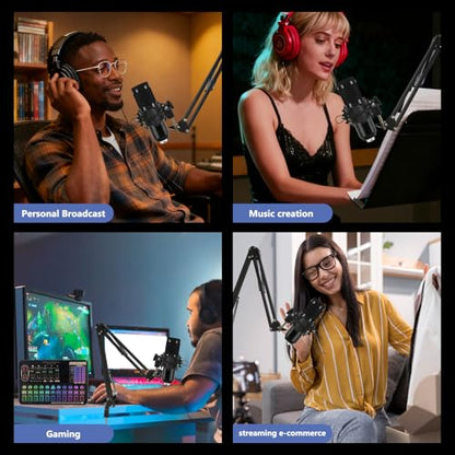ALSO GO Podcast Equipment Bundle, Professional BM-800 Podcast Microphone with Adjustable Stand, V10XPRO Audio Mixer, Voice Changer, Audio Interface Suitable for Podcasting, Singing, Gaming