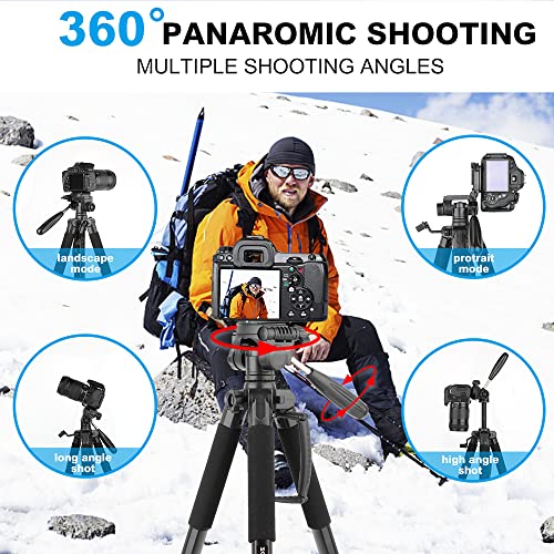 74’’ Camera Tripod,Heavy Duty Camera Stand Tripod,Cell Phone Tripod with Phone Holder, Professional Travel DSLR Tripods Compatible with DSLR Cameras,Cell Phones,Projector,Webcam(Black) - color: Black