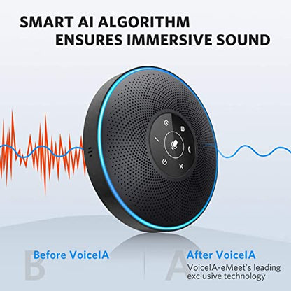 EMEET Bluetooth Speakerphone M2 Black Conference Speaker for 5-8 People Business Conference 360º Voice Pickup 4 AI Microphone Self-Adaptive Conference Call Speaker Skype USB Speakerphone - style: M2-8 People