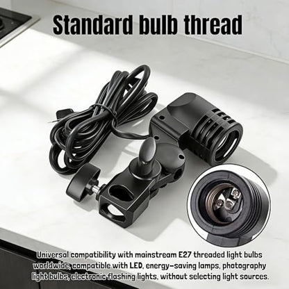 E27 Lamp Holder with Umbrella Bracket, 360° Adjustable Photography Light Stand Mount with 1.8M Cable & Switch, Nylon E27 Socket for Studio Video Recording, Live Streaming, and Continuous Lighting