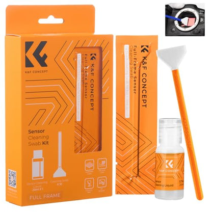K&F CONCEPT 24mm Full Frame Sensor Cleaning Swab*10 + 20ml Sensor Cleaner, DSLR SLR Digital Camera CMOS and CCD Sensor Cleaning Swab Kits for Nikon Sony Canon Camera Clean - size: 24mm