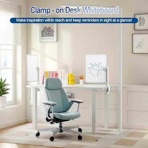 Double-Sided Desk Whiteboard with Dual 360 Swivel - 16" x 12" Clamp-On Desktop Whiteboard for Tables Under 2.3" Thick for Office, Home, School (2pc)