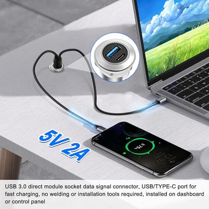 XMSJSIY USB 3.0 Type-C Panel Threaded Fixed Mount Coupler Adapter USB A/Type C 20V 3A 60W Female to Female with Anti-loosening Gasket Chassis Panel Mount Socket Connector Data Transfer (Round) - style: Round