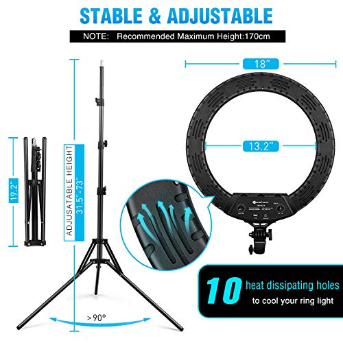 Ring Light 18 Inch LED Ringlight Kit with 73 inch Tripod Stand with Phone Holder Adjustable 3200-6000k Color Temperature Circle MUA Lighting for Camera for Vlog, Makeup,Youtobe, Video Shooting, Selfie - style: 18 Inch Ringlight
