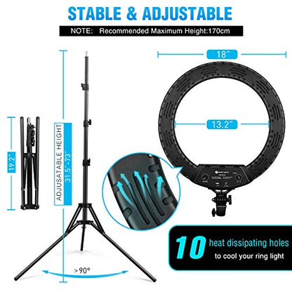 Ring Light 18 Inch LED Ringlight Kit with 73 inch Tripod Stand with Phone Holder Adjustable 3200-6000k Color Temperature Circle MUA Lighting for Camera for Vlog, Makeup,Youtobe, Video Shooting, Selfie - style: 18 Inch Ringlight