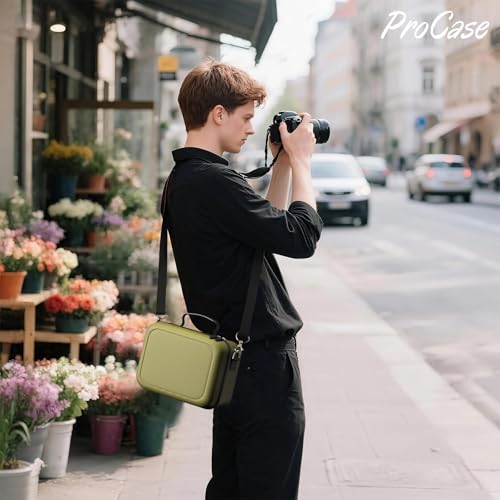 ProCase Hard Shell Camera Case for Canon Rebel T7/EOS R100/R50/DSLR/SLR/Nikon/Sony/Mirrorless Cameras, Soft Padded Digital Camera Travel Bag with 1 Shoulder Strap and 3 Adjustable Dividers -Green - color: Green