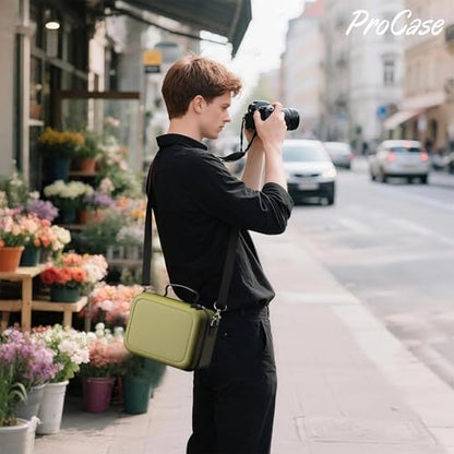 ProCase Hard Shell Camera Case for Canon Rebel T7/EOS R100/R50/DSLR/SLR/Nikon/Sony/Mirrorless Cameras, Soft Padded Digital Camera Travel Bag with 1 Shoulder Strap and 3 Adjustable Dividers -Green - color: Green