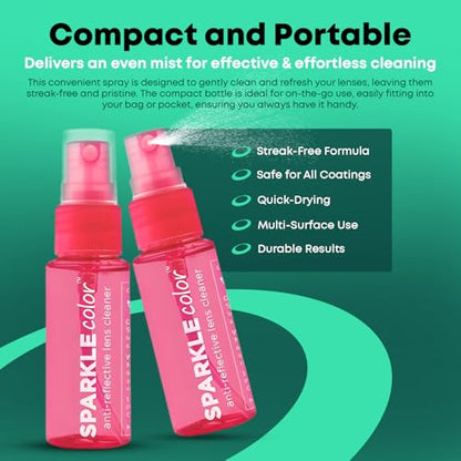 Sparkle Anti-Reflective Safe Lens Cleaner Spray Kit - (2) 1oz Glasses Cleaner Bottle & (2) Microfiber Cloth for Eyeglasses, Sunglasses, Lenses, Screens and Camera Cleaning Kit (4 Piece Set) - style: Pink | 2x1oz Lens Spray + 2 Microfiber Cloths