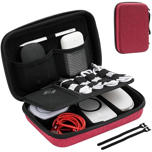ProCase Hard Travel Electronic Organizer Case for MacBook Power Adapter Chargers Cables Power Bank Apple Magic Mouse Apple Pencil USB Flash Disk SD Card Small Portable Accessories Bag - color: Wine, size: Large - 9.9 x 6.3 x 2.6 Inch