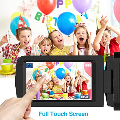 【Manual Focus】 2026 New 4K 60FPS Digital Camcorder, Video Camera with Touch Screen, 2.4G Remote Control, External Lavalier Microphone, Octopus Tripod, 32G TF Card & 2 Batteries for Vlogging