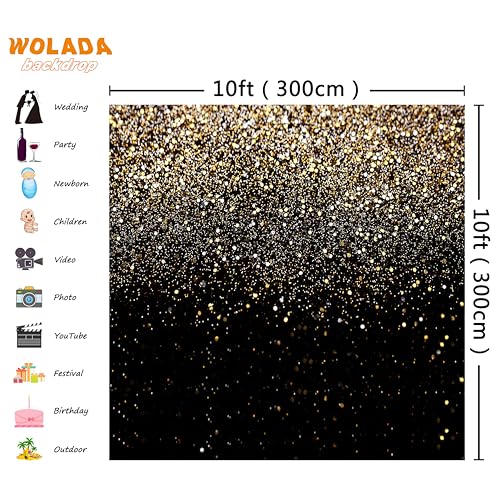 Black and Gold Backdrop Golden Glitter Backdrop for Photography Wedding Birthday Baby Shower Party Photo Studio 10x10FT 11176 - color: Gold, size: 10x10FT