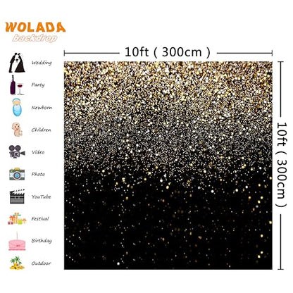 Black and Gold Backdrop Golden Glitter Backdrop for Photography Wedding Birthday Baby Shower Party Photo Studio 10x10FT 11176 - color: Gold, size: 10x10FT