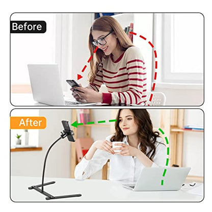 Phone Stand for Recording, Phone Tripod Adjustable and Solid, Overhead Phone Mount, Fixable Gooseneck Phone Holder for Video Recording, Online Teaching, Cookie Decorating, Live Streaming