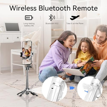 Selfie Stick Tripod with Fill Light & Bluetooth Remote | 3-in-1 portable selfie stick, tripod stand & fill light. Bluetooth remote, 360° rotation. Compact foldable design for travel - color: Black, style: Lighted model