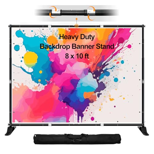 FUDESY 10 x 8ft Backdrop Banner Stand, Heavy Duty Adjustable Photo Background Stand Kit with Carrying Bag, Step and Repeat Frame Stand for Parties Wedding Trade Show Photo Booth Display - size: 8x10ft