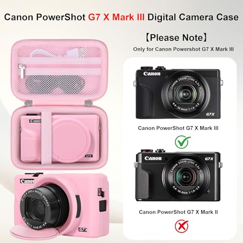 Elonbo Camera Case for Canon PowerShot G7X Mark III Digital Camera, G7X Mark III Hard Carrying Case + Soft Silicone Cover with Removable Lens Cover, Pink - color: Pink
