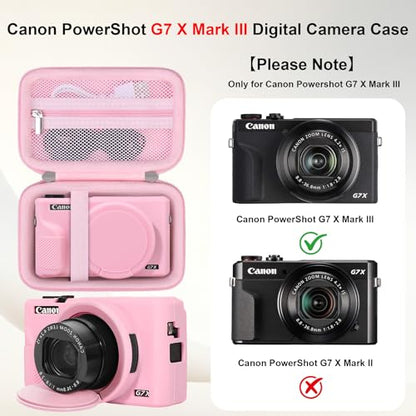 Elonbo Camera Case for Canon PowerShot G7X Mark III Digital Camera, G7X Mark III Hard Carrying Case + Soft Silicone Cover with Removable Lens Cover, Pink - color: Pink